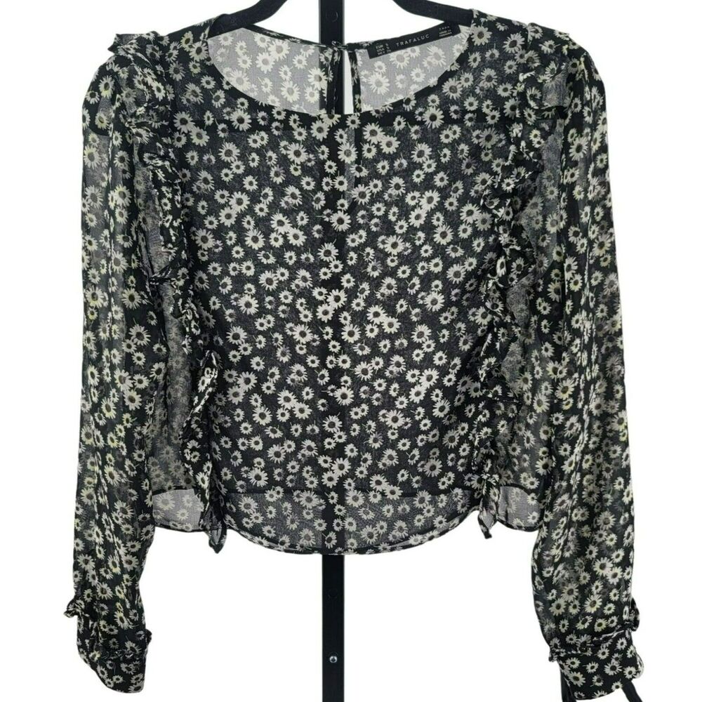 Zara Daisy Top Womens Small Floral Print Long Sleeve
